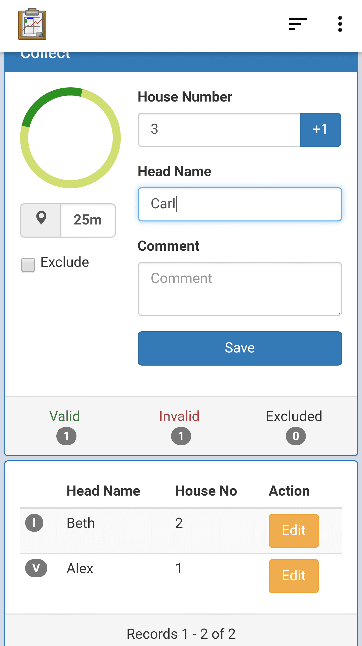 Collection Screen with Invalid Record