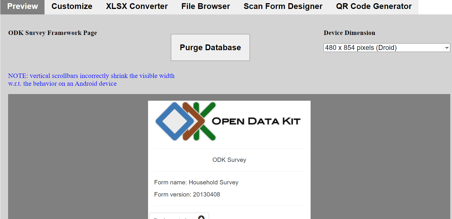 Rendering of a survey titled Household Survey in the Application Designer as it would appear on the Android device.