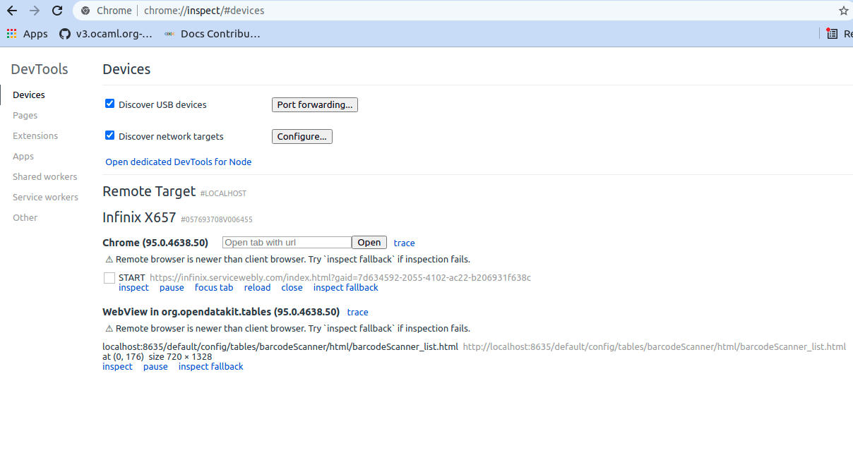 Alt text. Chrome inspect tab showing ODK-X Table WebView.