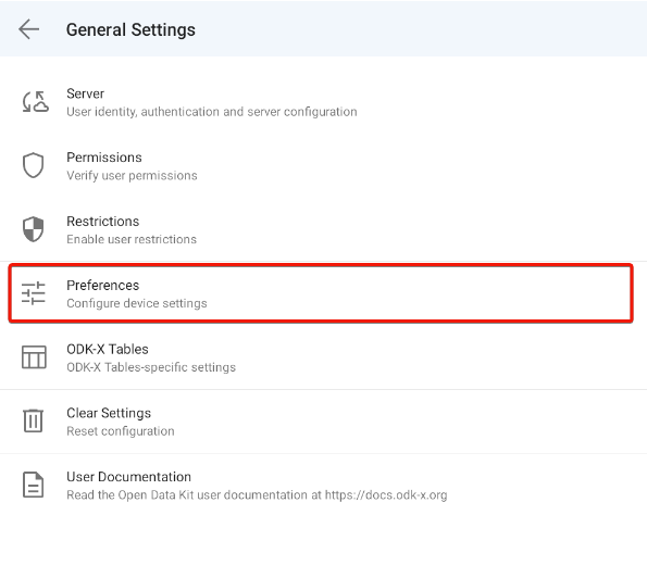 Services Settings Menu