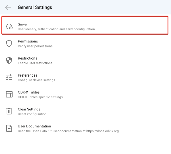 Services Settings Menu
