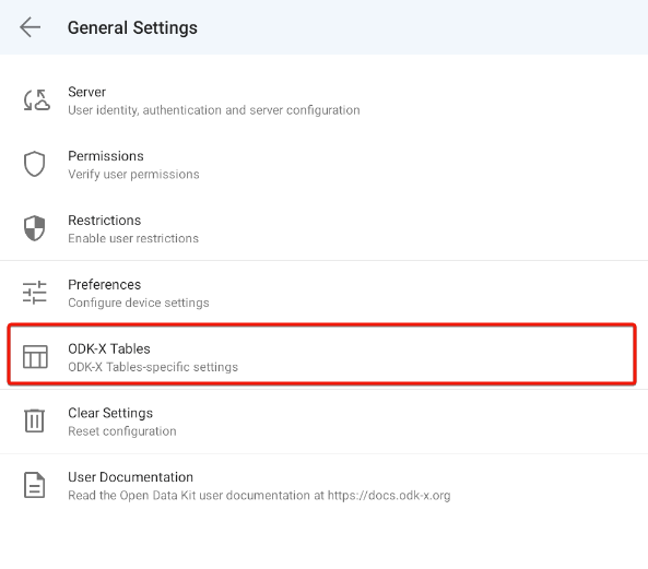 Services Settings Menu