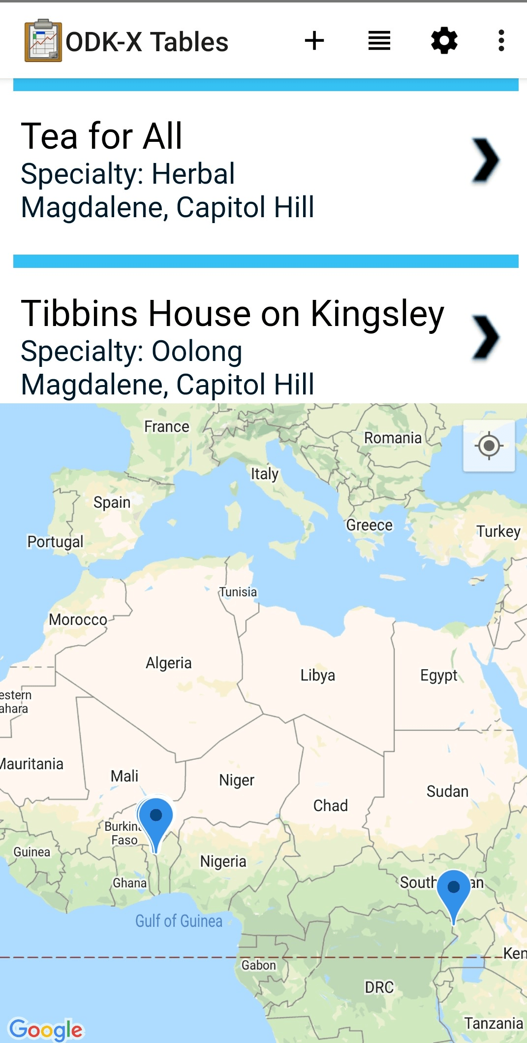 Tea Houses Map View